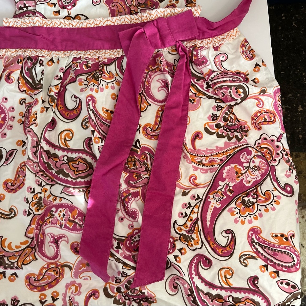 Simply ENVOGUE Full Apron Bib Cotton Paisley Pink Orange Kitchen Impressions NWT - Picture 8 of 11